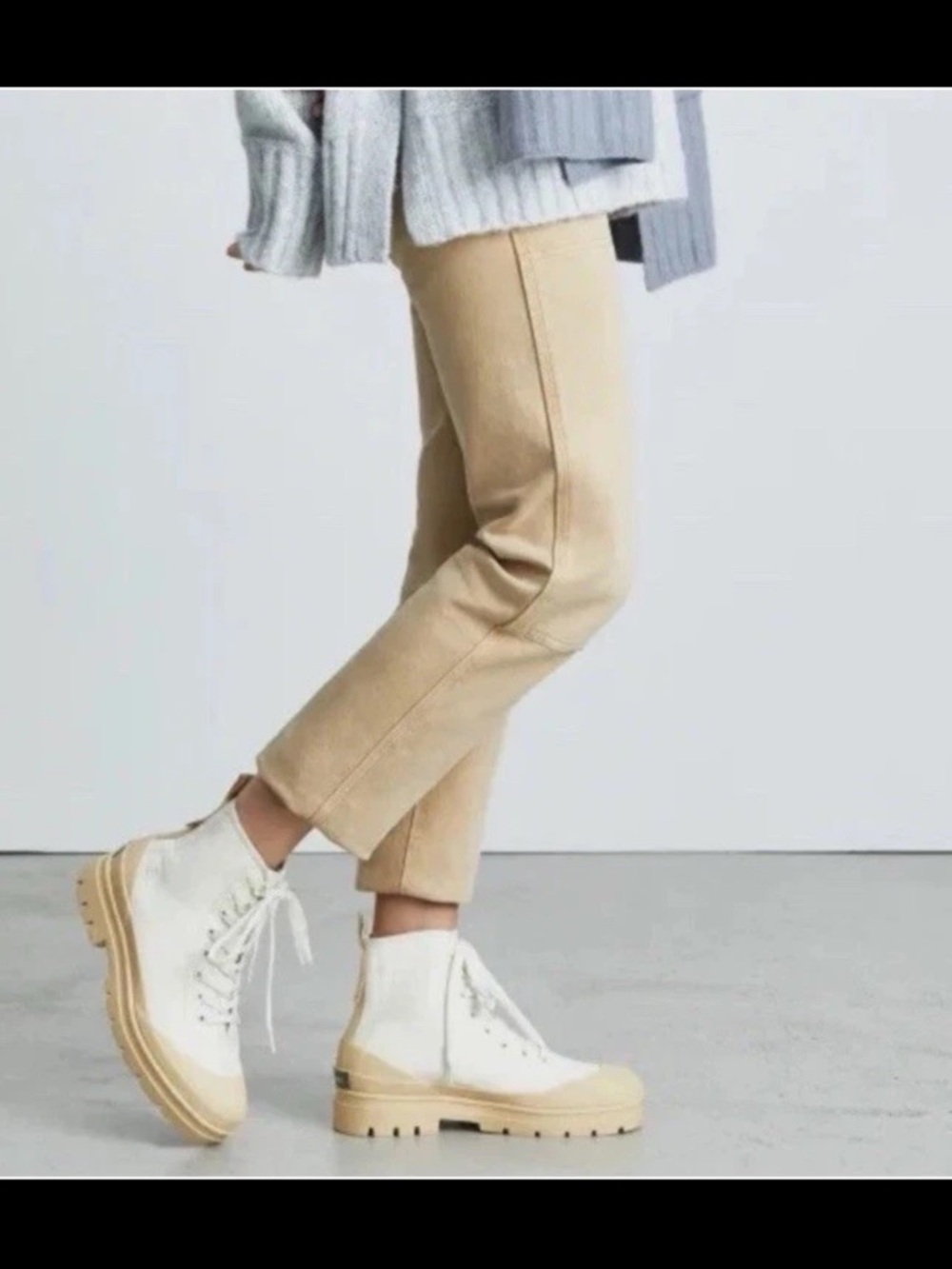 Everlane organic cotton Canvas Lace-Up High-Top Combat Boots in Cream and Tan
